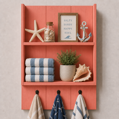 Burkstone Bathroom Shelf with Hooks | Rustic Wall Storage Organizer
