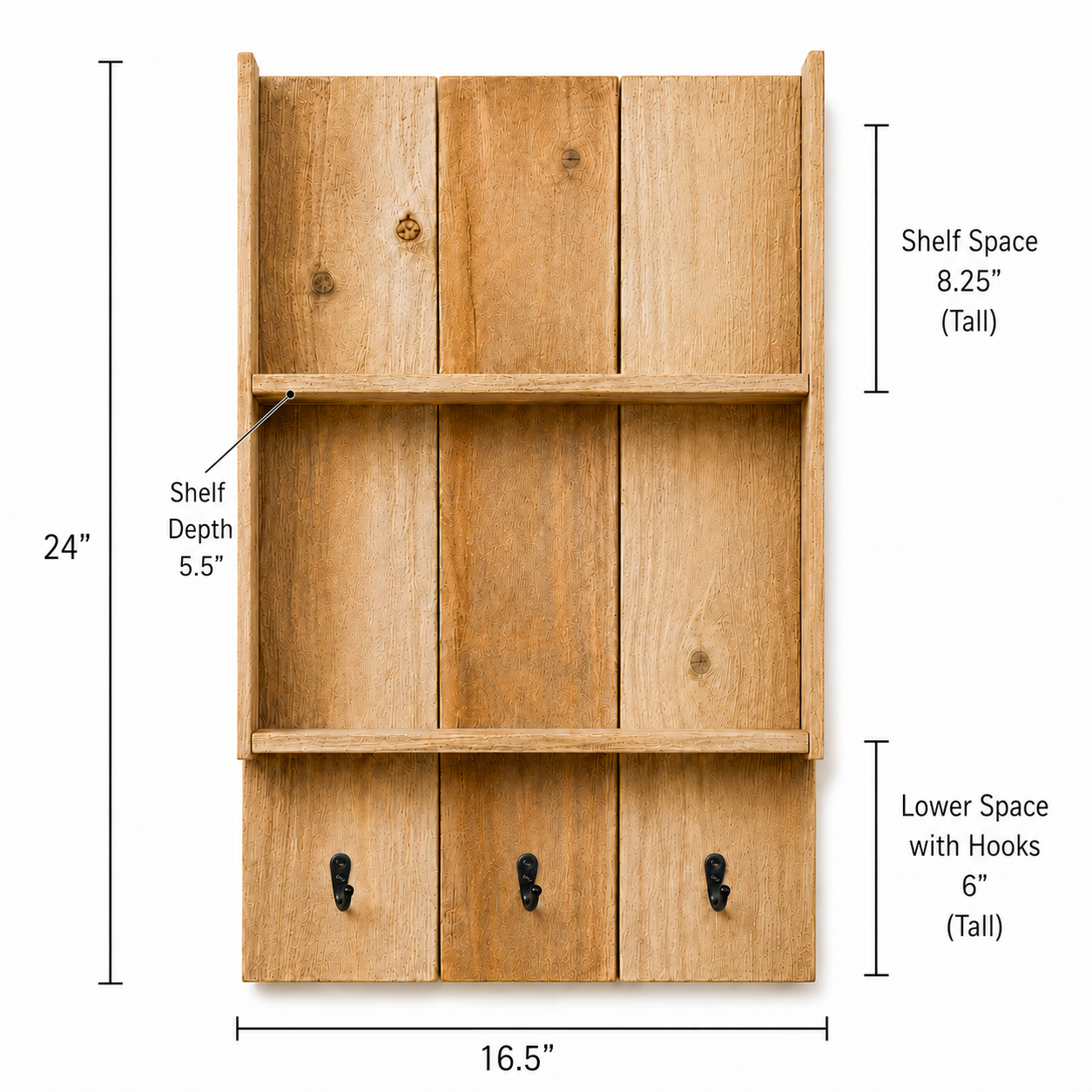 Burkstone Bathroom Shelf with Hooks | Rustic Wall Storage Organizer