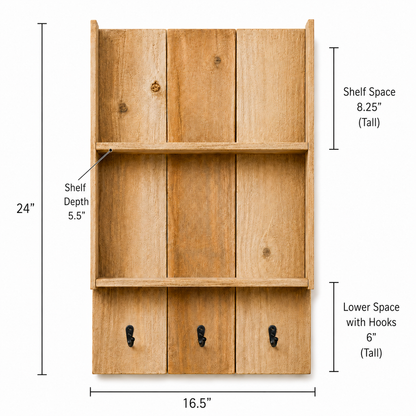 Burkstone Bathroom Shelf with Hooks | Rustic Wall Storage Organizer