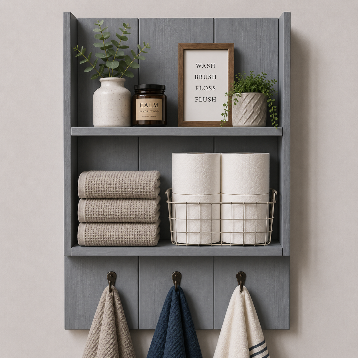 Burkstone Bathroom Shelf with Hooks | Rustic Wall Storage Organizer