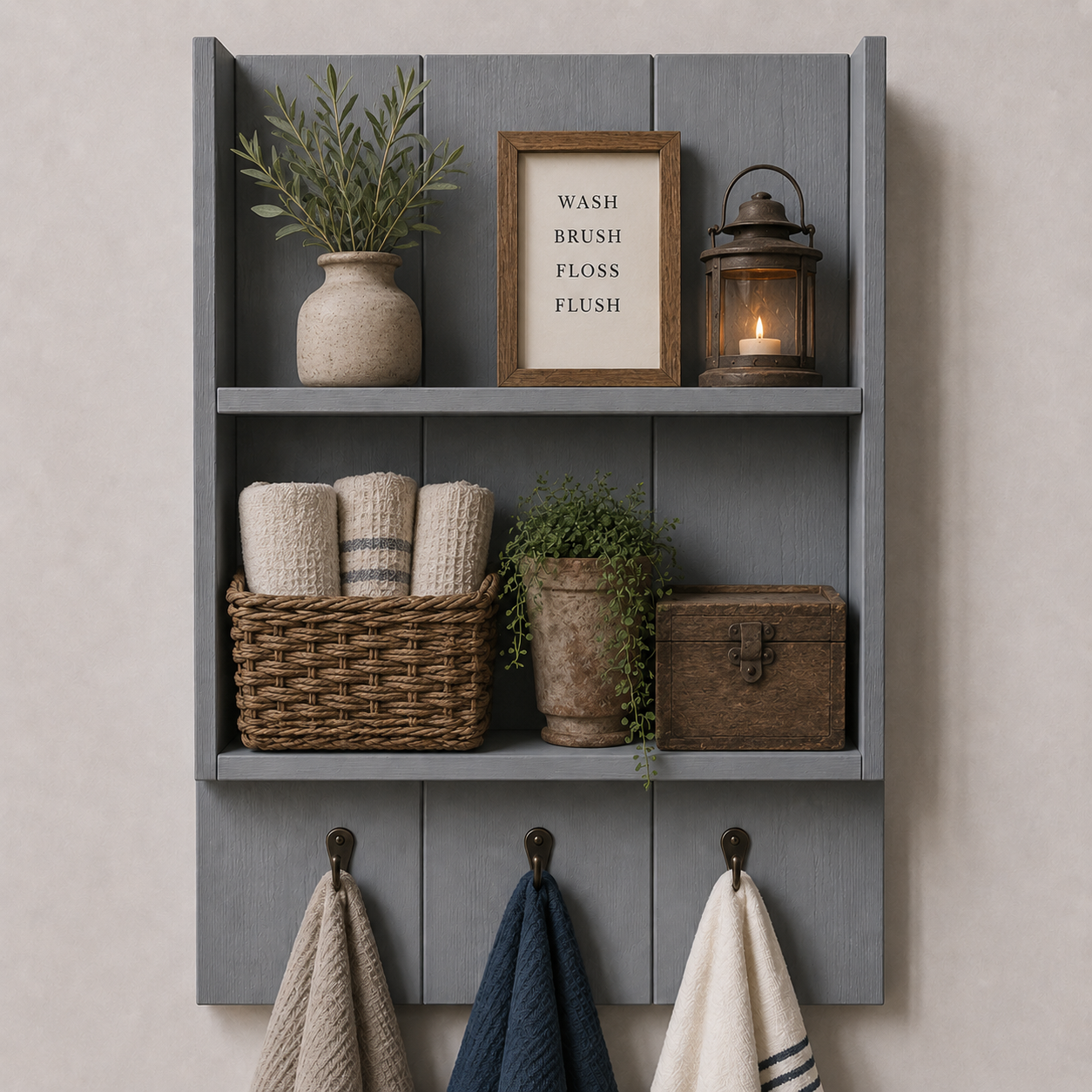 Burkstone Bathroom Shelf with Hooks | Rustic Wall Storage Organizer