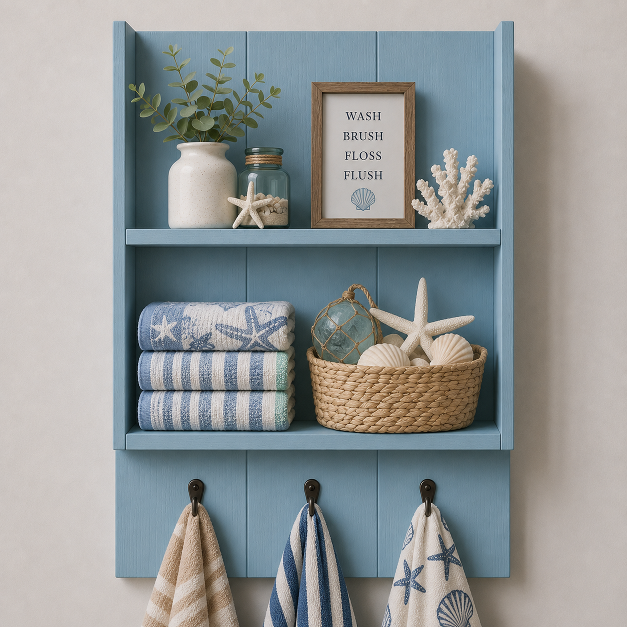 Burkstone Bathroom Shelf with Hooks | Rustic Wall Storage Organizer