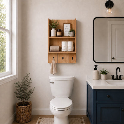 Burkstone Bathroom Shelf with Hooks | Rustic Wall Storage Organizer