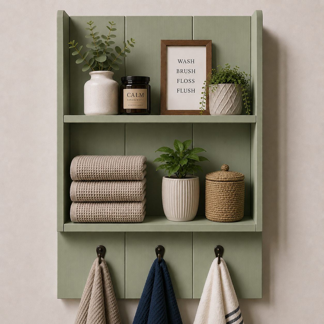 Burkstone Bathroom Shelf with Hooks | Rustic Wall Storage Organizer