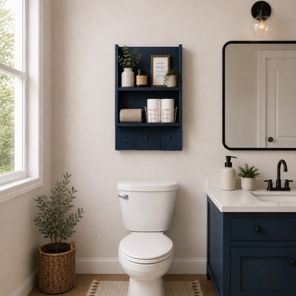 Burkstone Bathroom Shelf with Hooks | Rustic Wall Storage Organizer