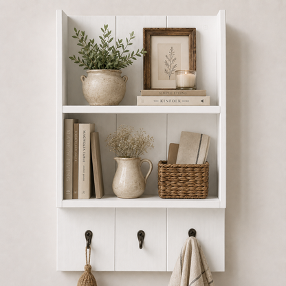 Burkstone Bathroom Shelf with Hooks | Rustic Wall Storage Organizer