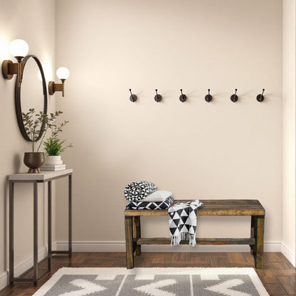 Rustic solid wood entryway bench in grey and white, handmade wood furniture with modern rustic style.