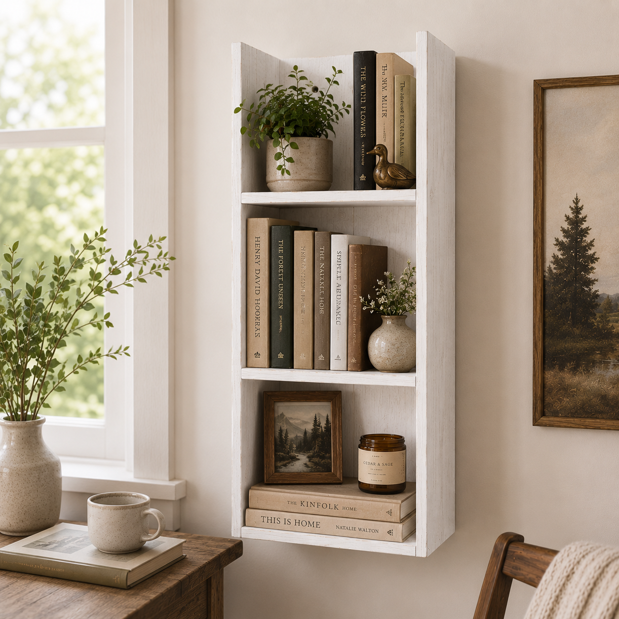 Timberline Vertical Wall Shelf - Rustic Cedar Storage and Display Shelf