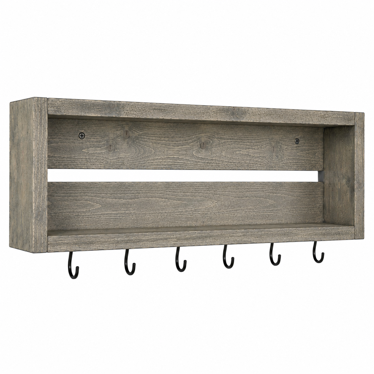 Rustic Coffee Mug Shelf with Hooks | Wall Mounted Coffee Bar Organizer | Solid Wood Kitchen Storage Shelf