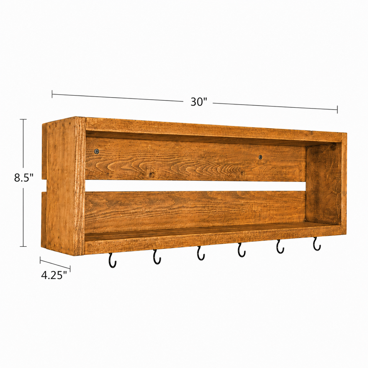 Rustic Coffee Mug Shelf with Hooks | Wall Mounted Coffee Bar Organizer | Solid Wood Kitchen Storage Shelf