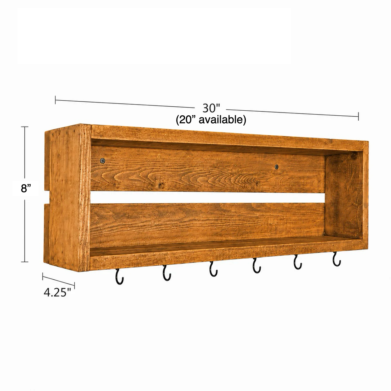 Rustic Coffee Mug Shelf with Hooks | Wall Mounted Coffee Bar Organizer | Solid Wood Kitchen Storage Shelf