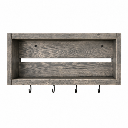 Rustic Coffee Mug Shelf with Hooks | Wall Mounted Coffee Bar Organizer | Solid Wood Kitchen Storage Shelf