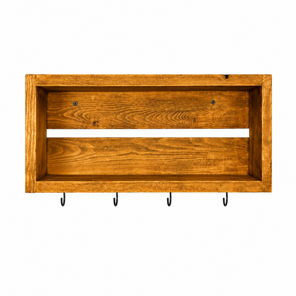 Rustic Coffee Mug Shelf with Hooks | Wall Mounted Coffee Bar Organizer | Solid Wood Kitchen Storage Shelf