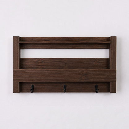Rustic Wall Mail Organizer with Shelf and Hooks | Handmade Wooden Entryway Mail Holder | Key Rack & Coat Hook Organizer