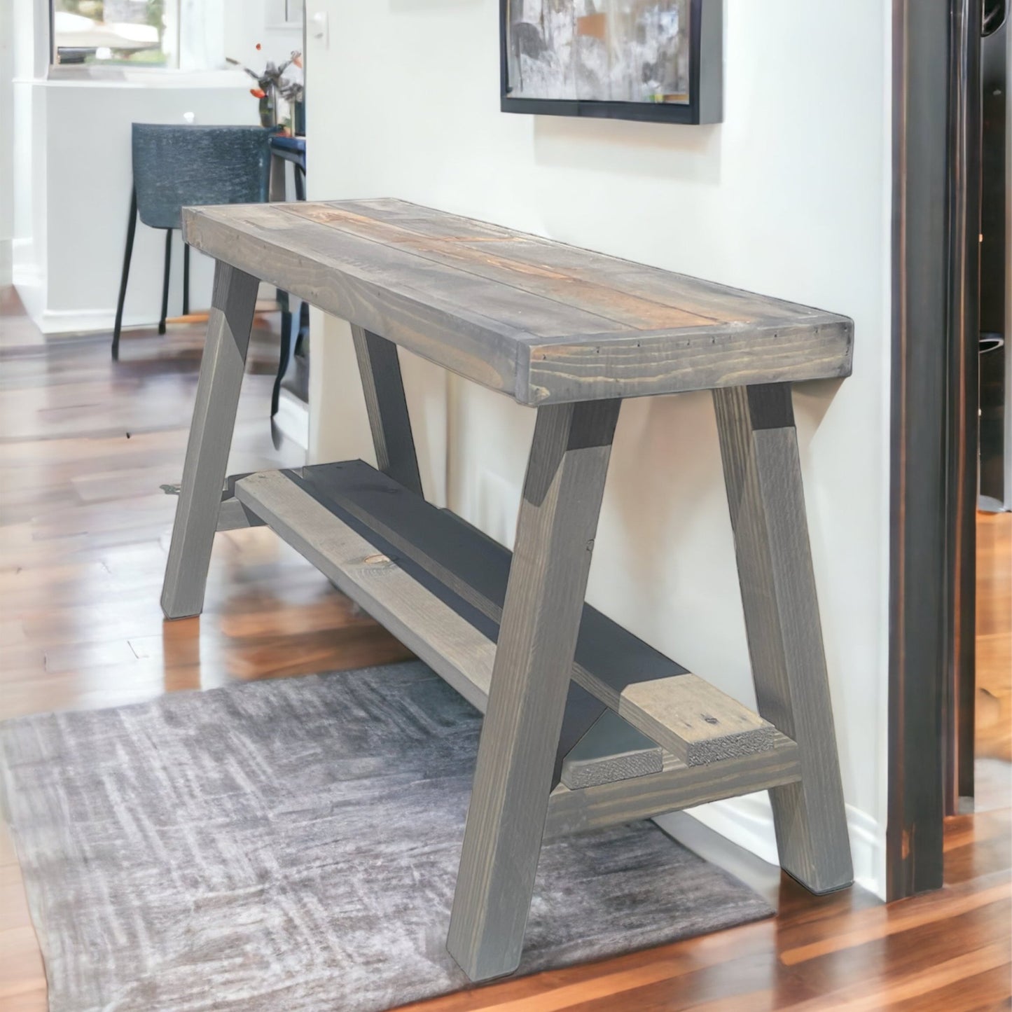 Farmhouse Olive Branch Solid Pine Wood Entry Bench - Intrinsic Haven Benches Gray