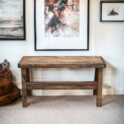 Farmhouse Olive Branch Solid Pine Wood Entry Bench - Intrinsic Haven Benches Dark/White