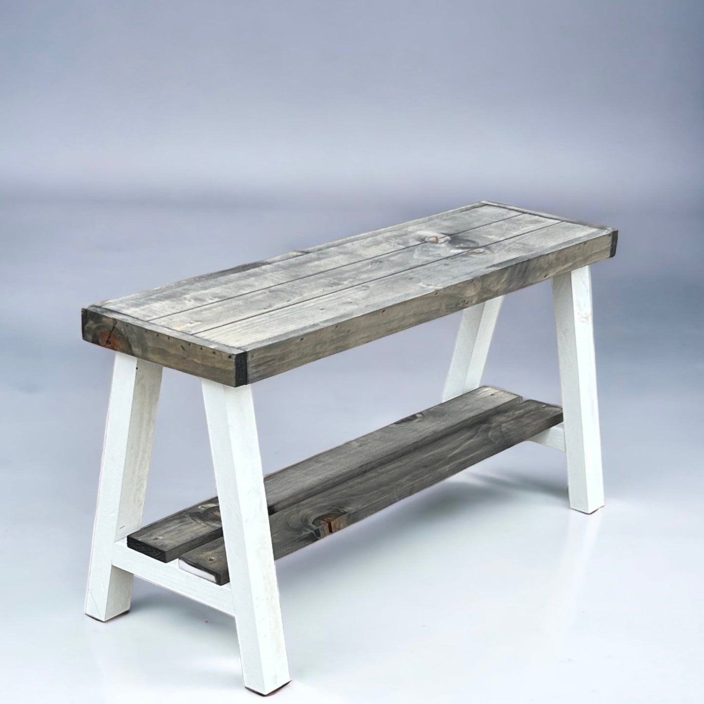 Farmhouse Olive Branch Solid Pine Wood Entry Bench - Intrinsic Haven Benches Gray/White