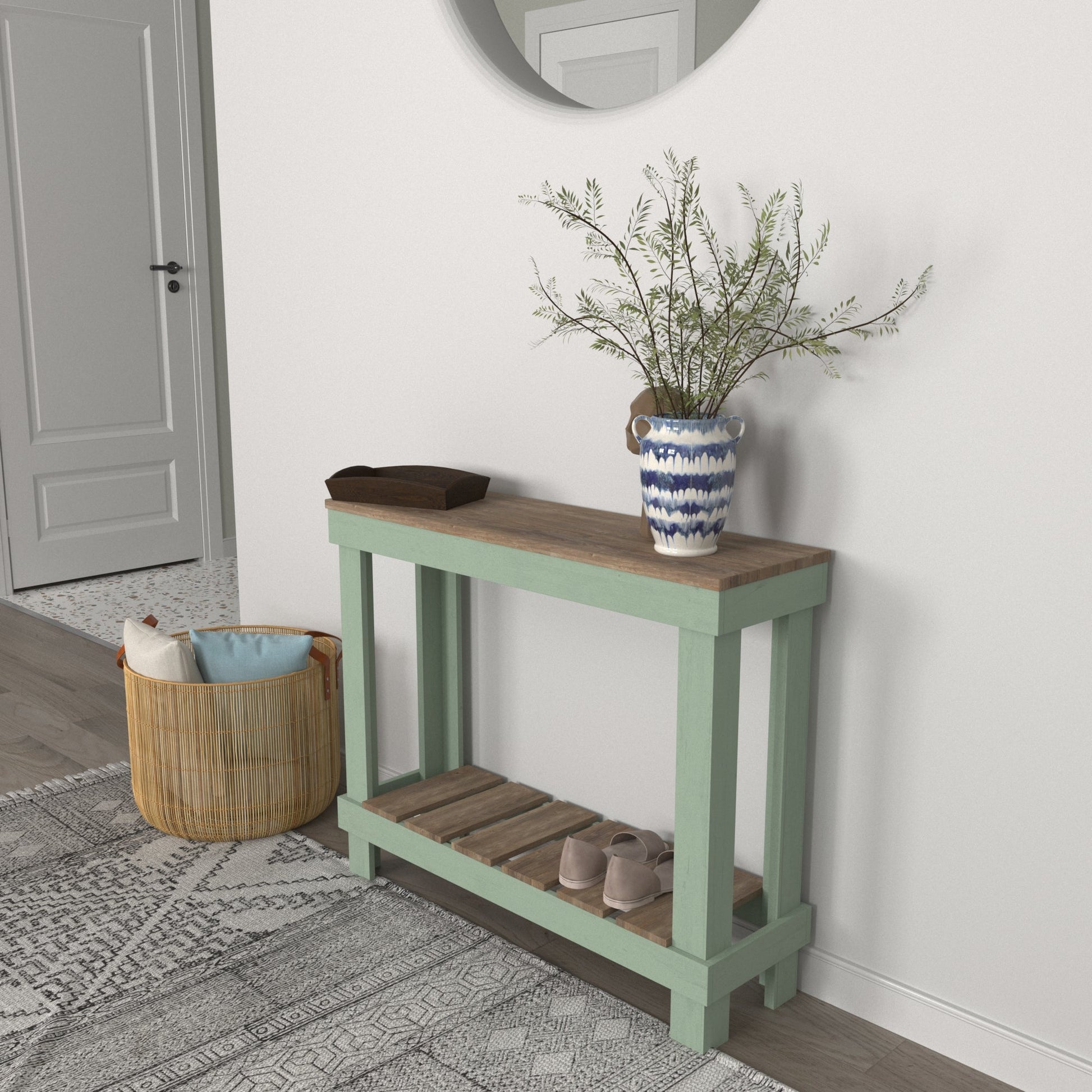 Farmhouse Rustic Wood Small Entry/Sofa Table - Intrinsic Haven Console Table Nat/LtBlue sofa