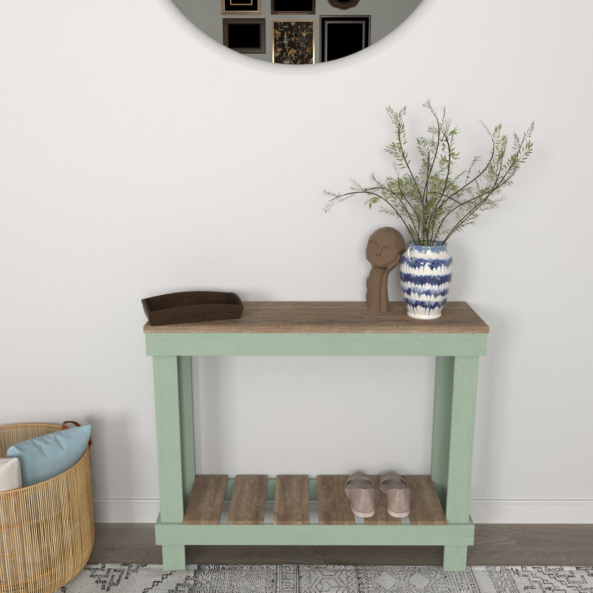 Farmhouse Rustic Wood Small Entry/Sofa Table - Intrinsic Haven Console Table Nat/Sage sofa