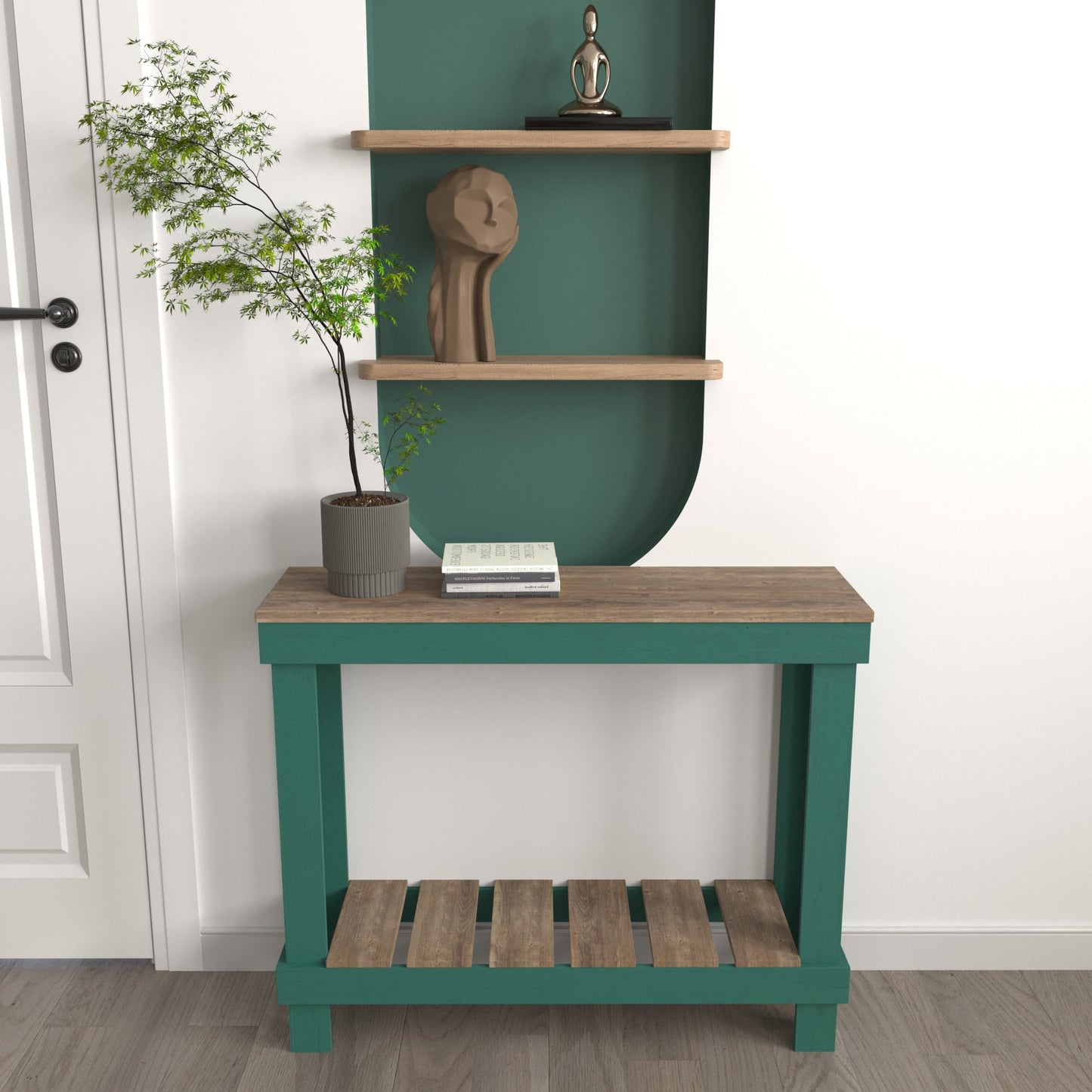 Farmhouse Rustic Wood Small Entry/Sofa Table - Intrinsic Haven Console Table Na/Emerald sofa