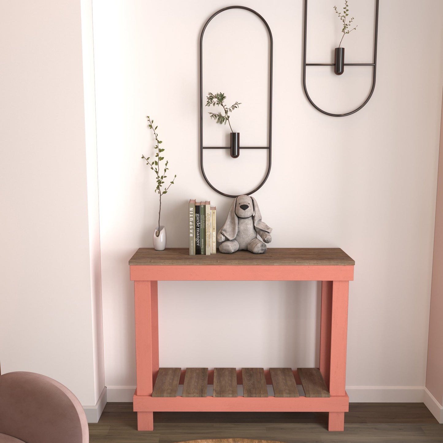 Farmhouse Rustic Wood Small Entry/Sofa Table - Intrinsic Haven Console Table Nat/Coral sofa