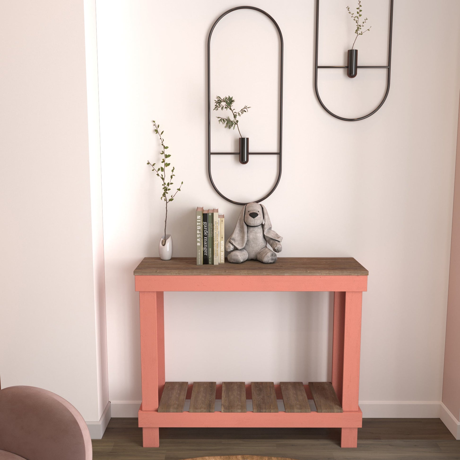 Farmhouse Rustic Wood Small Entry/Sofa Table - Intrinsic Haven Console Table Nat/Coral sofa