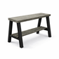 Solid wood furniture entryway bench with dark walnut top, white legs, and lower floating shelf in modern rustic style.