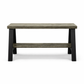 Solid wood furniture entryway bench with dark walnut top, white legs, and lower floating shelf in modern rustic style.