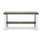 Solid wood furniture entryway bench with dark walnut top, white legs, and lower floating shelf in modern rustic style.