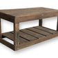 Handcrafted Rustic Coffee Table with Floor Shelf – Solid Wood, Dark Walnut Finish