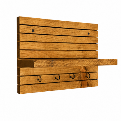 Waypoint Wall Organizer Shelf with Key Hooks - Rustic Entryway Storage Shelf for Keys, Wallets, and Everyday Essentials