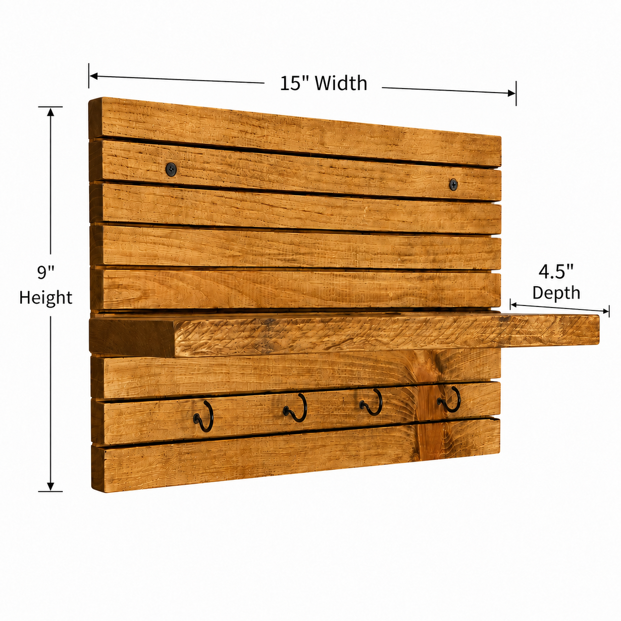Waypoint Wall Organizer Shelf with Key Hooks - Rustic Entryway Storage Shelf for Keys, Wallets, and Everyday Essentials