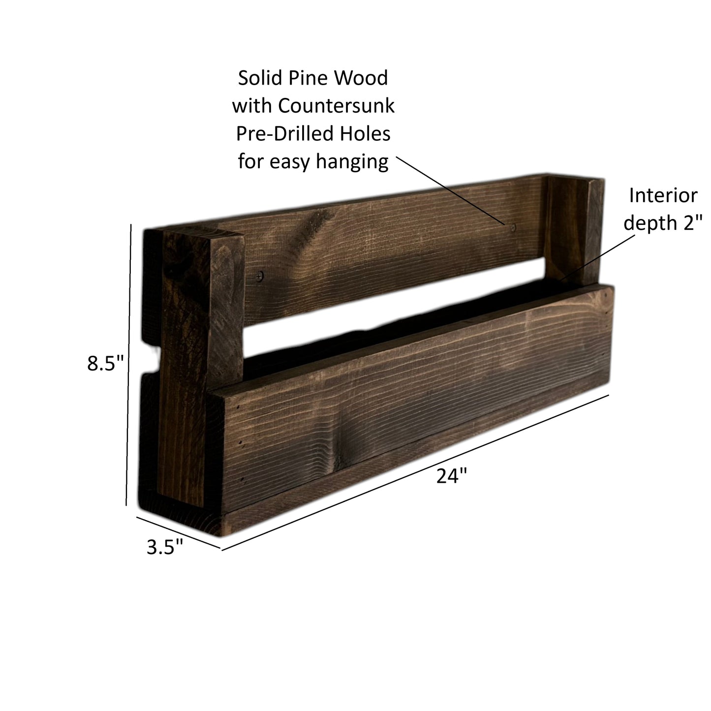 Vista Rustic Wall Organizer Shelf | Solid Wood Mail, Recipe & Magazine Holder