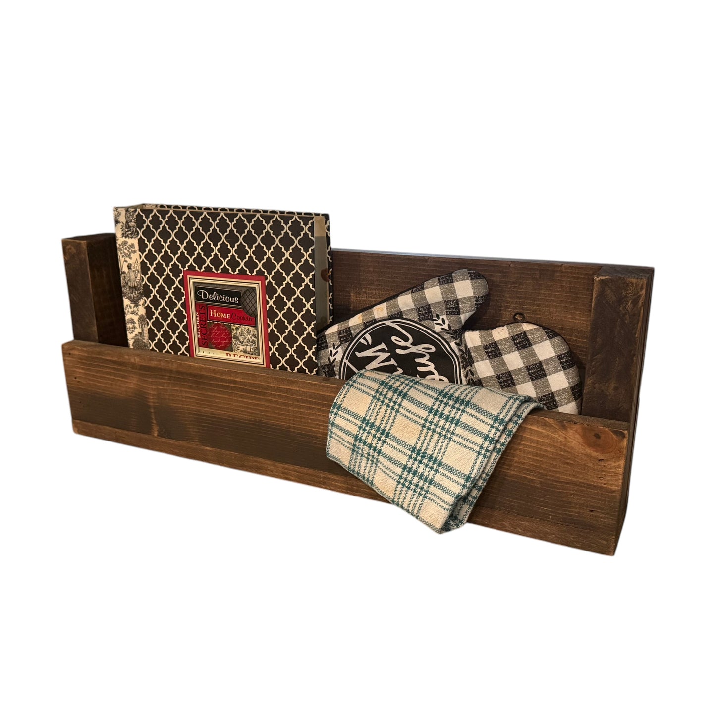Vista Rustic Wall Organizer Shelf | Solid Wood Mail, Recipe & Magazine Holder