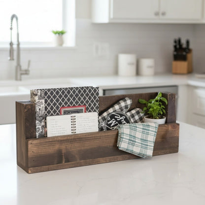 Vista Rustic Wall Organizer Shelf | Solid Wood Mail, Recipe & Magazine Holder