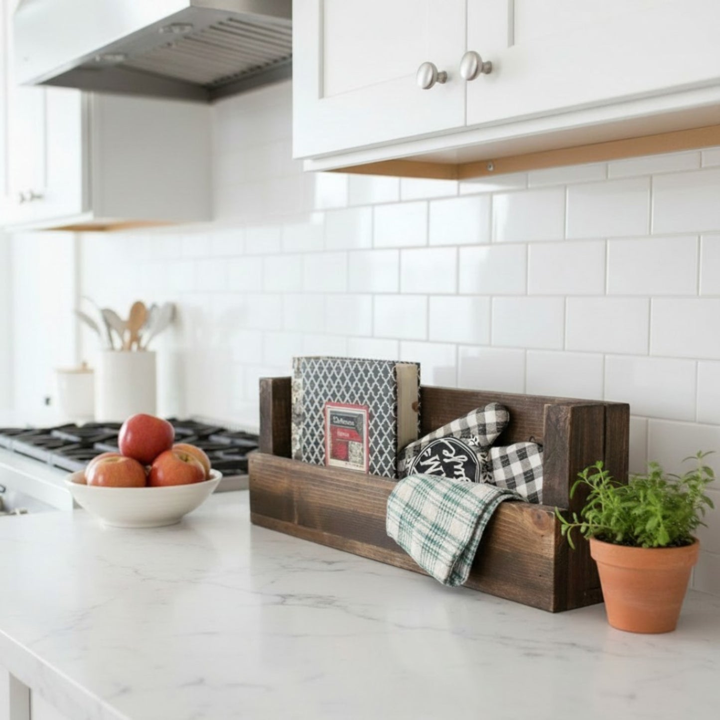 Vista Rustic Wall Organizer Shelf | Solid Wood Mail, Recipe & Magazine Holder