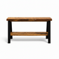 Solid wood furniture entryway bench with dark walnut top, white legs, and lower floating shelf in modern rustic style.