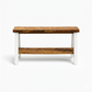 Solid wood furniture entryway bench with dark walnut top, white legs, and lower floating shelf in modern rustic style.