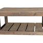 Handcrafted Rustic Coffee Table with Floor Shelf – Solid Wood, Dark Walnut Finish