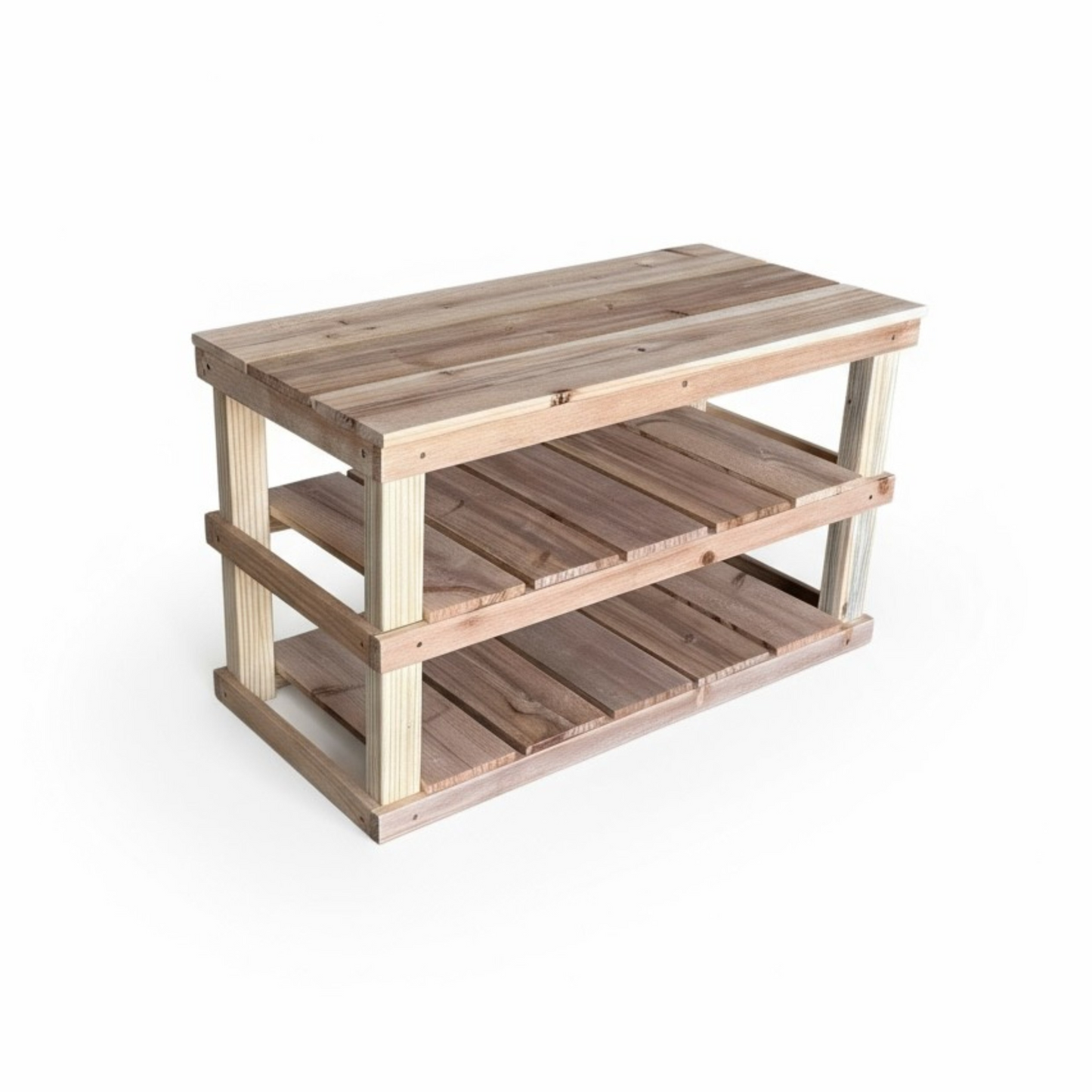 Rustic Wood Entryway Two-Tier Shoe Rack Bench: Solid Pine Boot Organizer & Bench – Handcrafted Farmhouse Storage