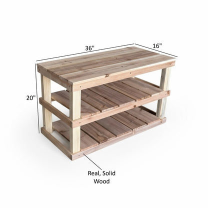 Rustic Wood Entryway Two-Tier Shoe Rack Bench: Solid Pine Boot Organizer & Bench – Handcrafted Farmhouse Storage