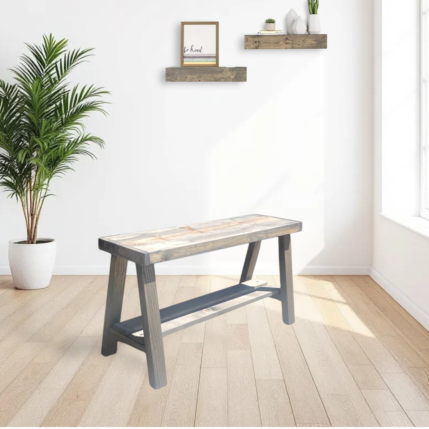 Farmhouse Olive Branch Solid Pine Wood Entry Bench