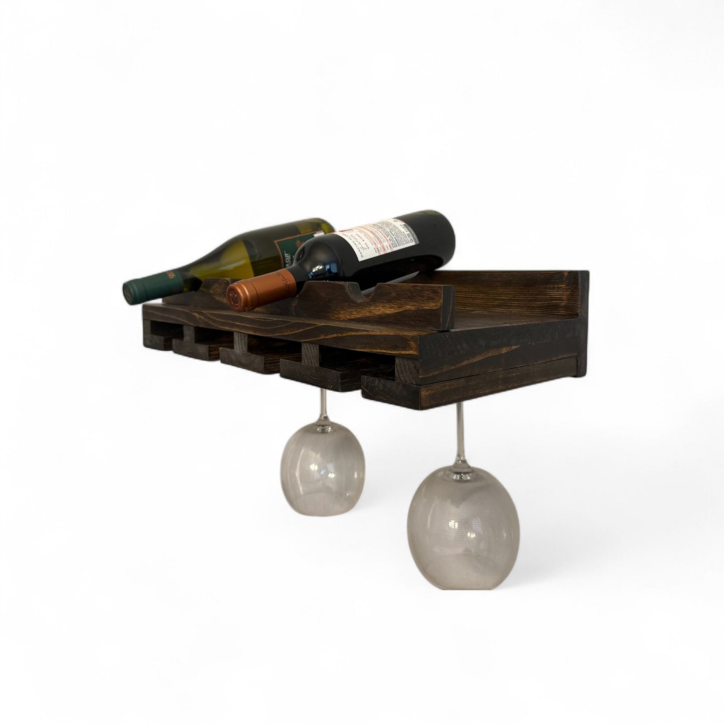 Rustic Luxe Wall Mounted Wine Rack with Glass Holder Combo
