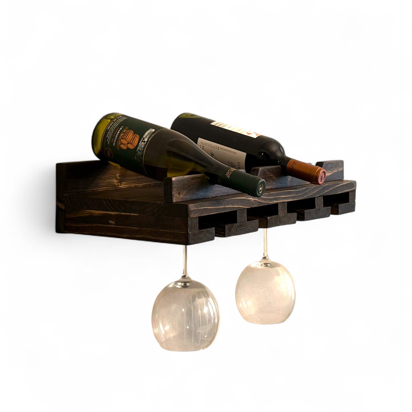 Rustic Luxe Wall Mounted Wine Rack with Glass Holder Combo