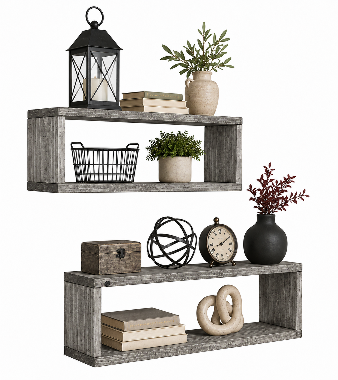Gallery Box Shelf Set of 2, Solid Wood Floating Wall Shelves, Open Frame Display Shelves for Farmhouse Home Decor