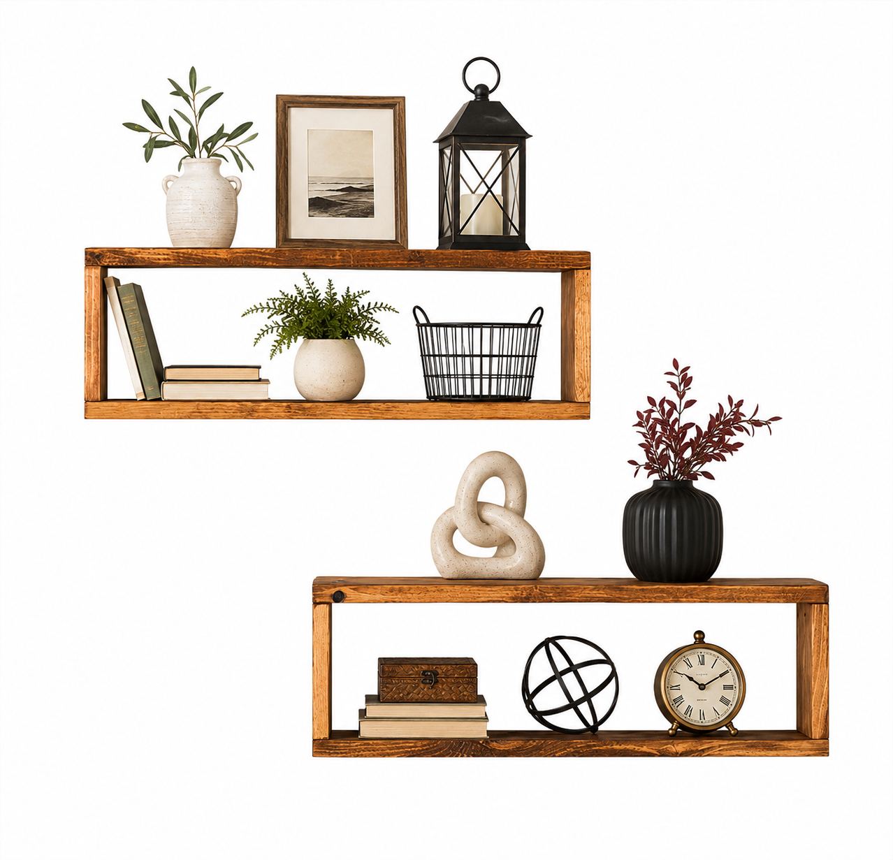 Gallery Box Shelf Set of 2, Solid Wood Floating Wall Shelves, Open Frame Display Shelves for Farmhouse Home Decor