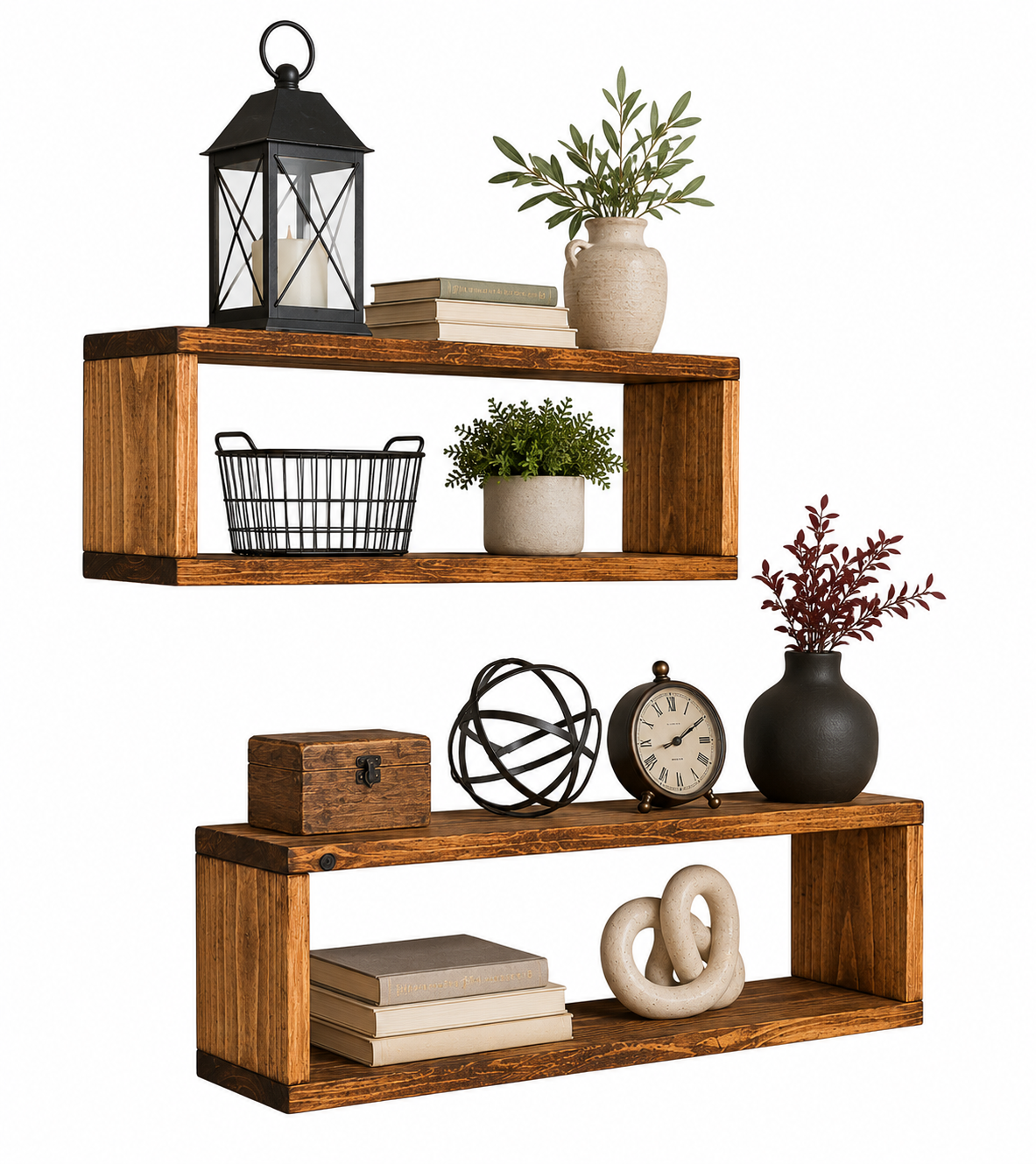 Gallery Box Shelf Set of 2, Solid Wood Floating Wall Shelves, Open Frame Display Shelves for Farmhouse Home Decor