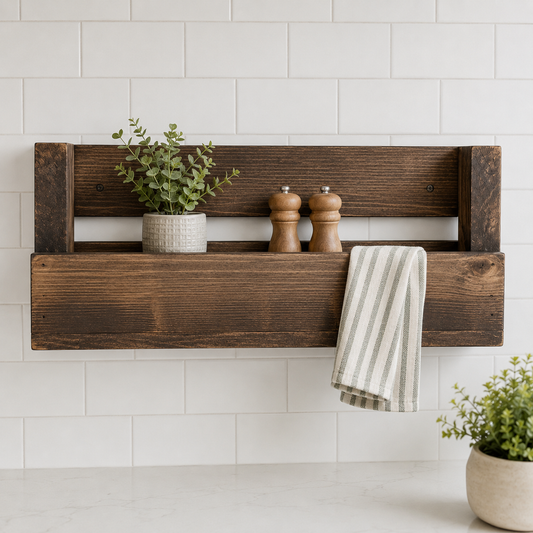 Vista Rustic Wall Organizer Shelf | Solid Wood Mail, Recipe & Magazine Holder