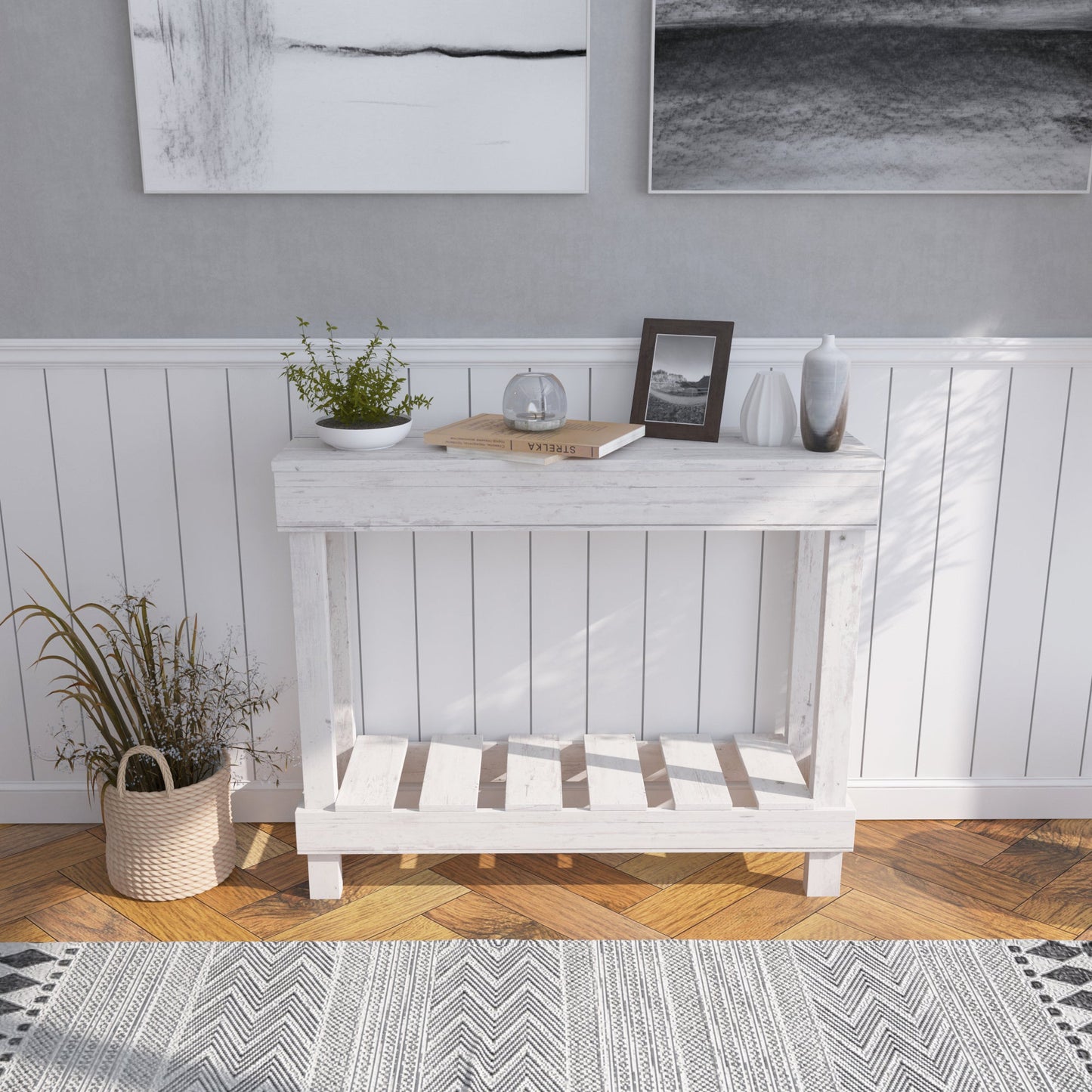 Reclaimed wood Farmhouse Entry Table/ Sofa Table - Intrinsic Haven Accent Table White