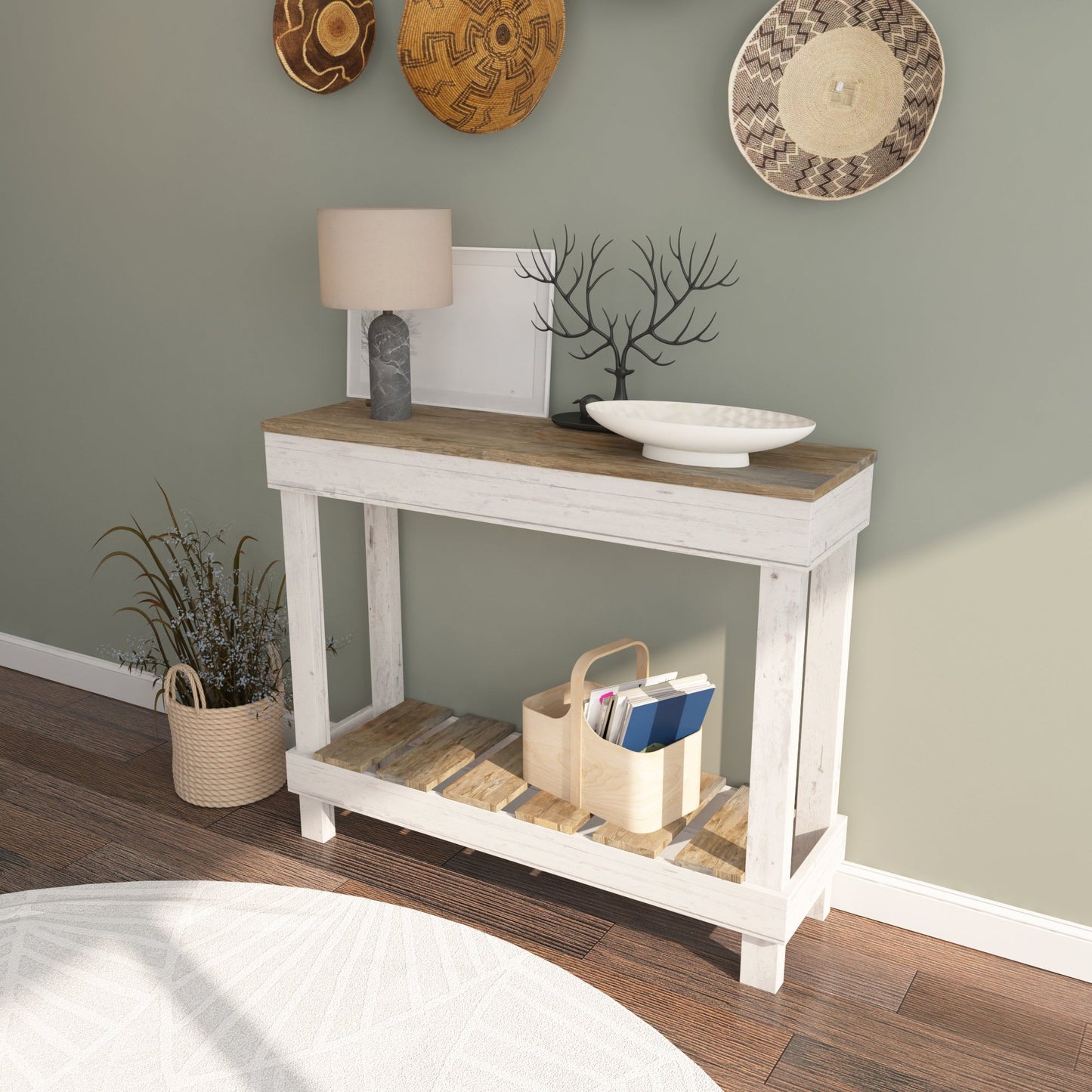 Reclaimed wood Farmhouse Entry Table/ Sofa Table - Intrinsic Haven Accent Table White